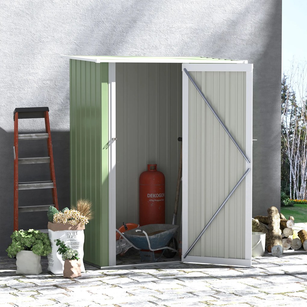 Outsunny Domek Narzędziowy Szopa Ogrodowa z Drzwiami Stal Zielony 142x84x189cm | Aosom PL