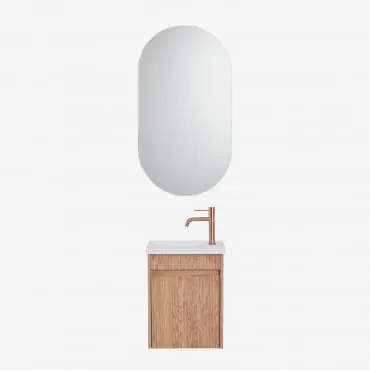 Zestaw Wiszących Mebli Łazienkowych Zintegrowany Z Umywalką Narek Popielaty Brąz & Owalny Z Miejscem Do Przechowywania - Sklum