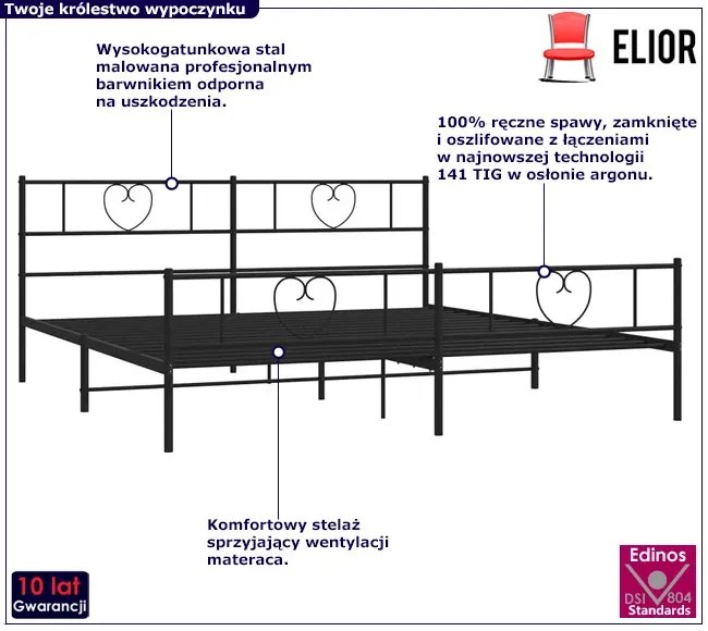 Czarne metalowe łóżko małżeńskie 200x200cm - Edelis