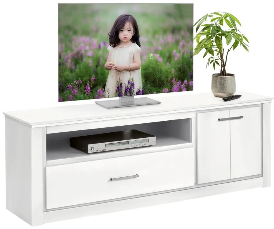 Biała szafka pod TV z drewna sosnowego 160x55 cm Celia – Støraa