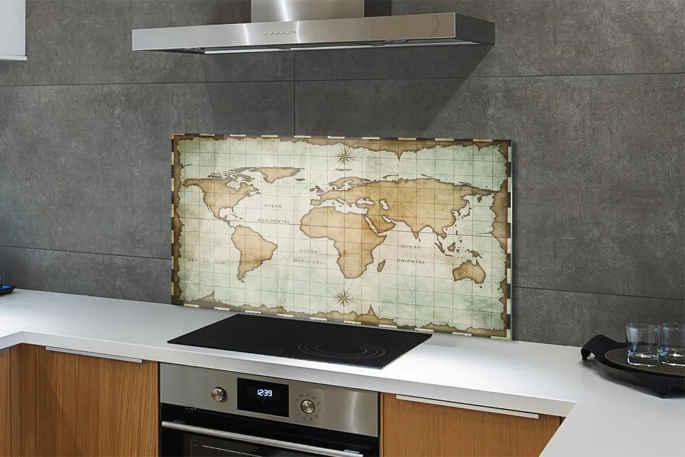 Szklany Panel Historyczna Mapa z Efektem Nadpalenia