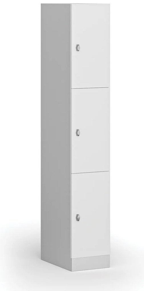 Szafka skrytkowa, 3 schowki, 1850 x 300 x 500 mm, demontaż, zamek obrotowy, drzwi laminowane, biała