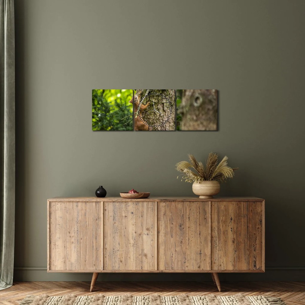Obraz - wiewiórka (z zegarem) (90x30 cm)
