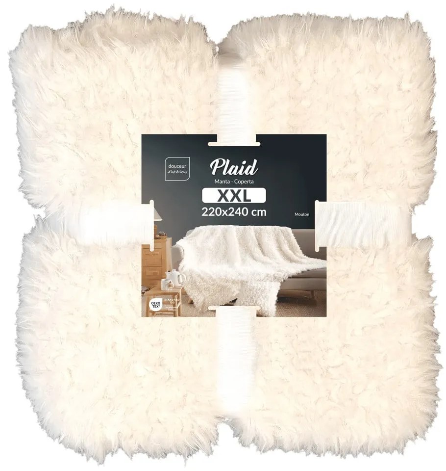 Kremowy koc ze sztucznego futra 220x240 cm Mouton – douceur d'intérieur