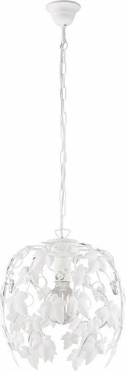 Edera - Biały lakierowany żyrandol z żelaza z dekoracją w stylu shabby chic i kryształowymi cyrkoniami, 1 lampa X 97 - Ø30 - BL50-1-BCO