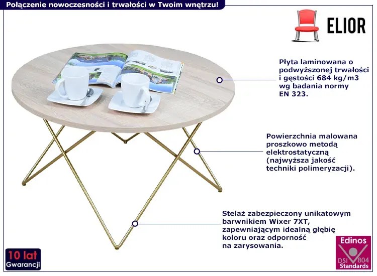 Stolik kawowy glamour dąb sonoma  - Noemi 3X