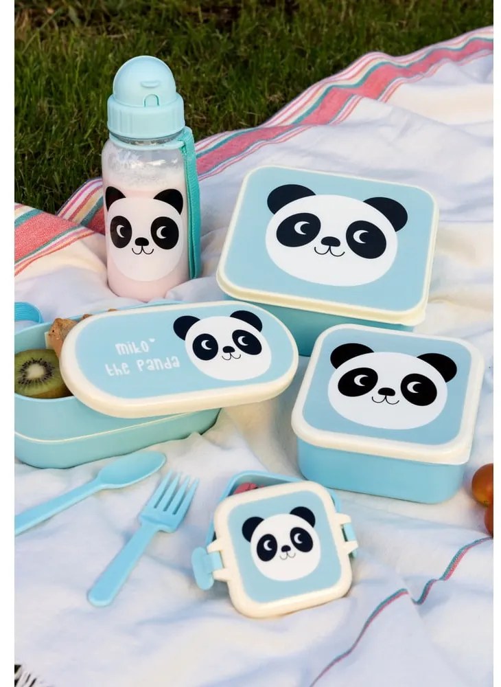 Niebieska butelka dziecięca ze słomką Rex London Miko The Panda, 500 ml