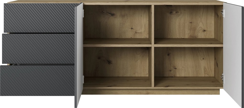 Komoda Asha 167 cm dwudrzwiowa z szufladami - artisan / rivier stone mat