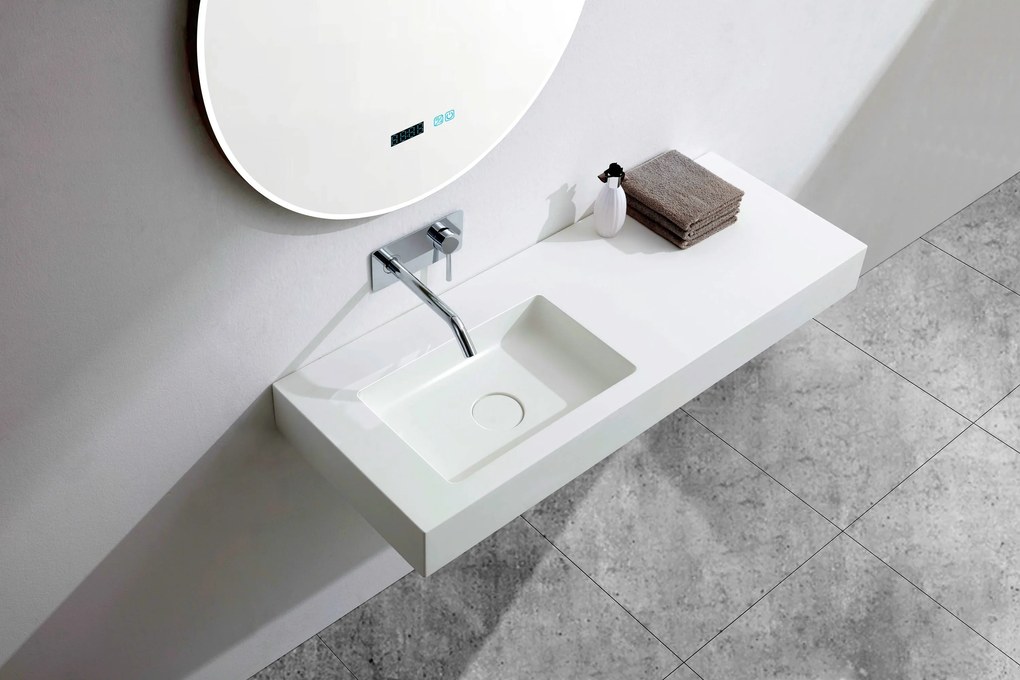 Umywalka wisząca BA8012 z odlewu mineralnegoMożliwość wyboru koloru - Opcjonalna metalowa konsola - 121 x 45 x 12 cm