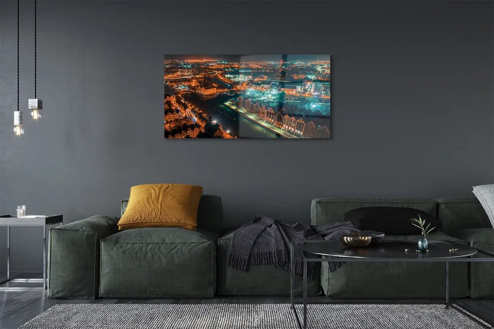 Obraz na szkle Gdańsk Rzeka panorama noc
