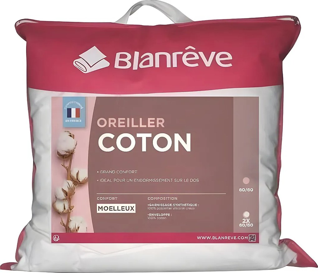 Zestaw 2 Poduszek bawełnianych BLANREVE - Miękki Komfort - 60 x 60 cm Biały