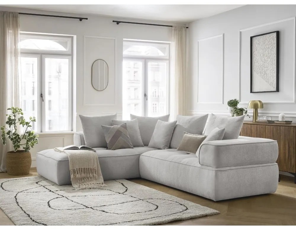 Jasnoszary narożnik z tkaniny szenilowej (lewostronny/w kształcie litery L) Whesley – Bobochic Paris