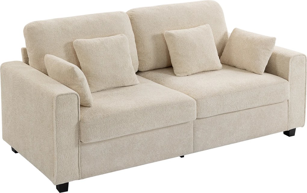 HOMCOM Beżowa Sofa 3-osobowa z Tkaniną o Strukturze Weluru, Głębokim Siedziskiem, Poduszkami z Pianki, Szerokimi Podłokietnikami i 4 Poduszkami | Aosom PL