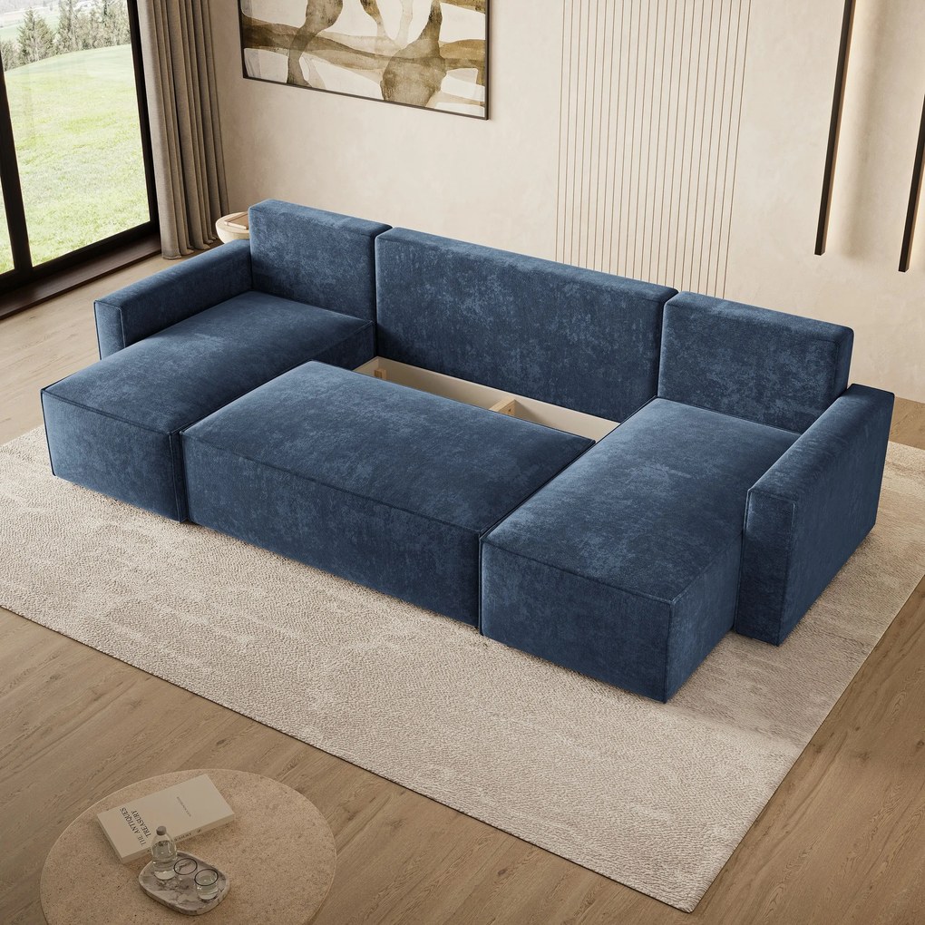 Masseno Narożnik ASPRA z funkcją spania i pojemnikiem na pościel Narozniki U, Rozkładana sofa - Niebieski, LUMO 05