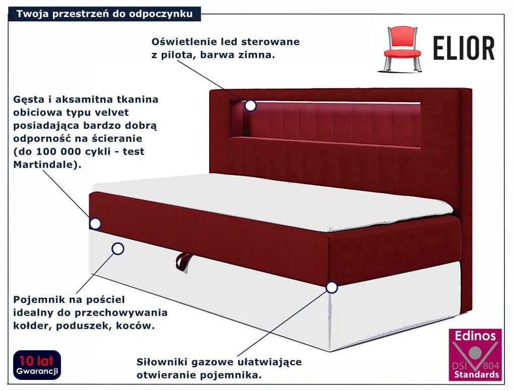 Czerwone łóżko kontynentalne z pojemnikiem 3 rozmiary A8-D39