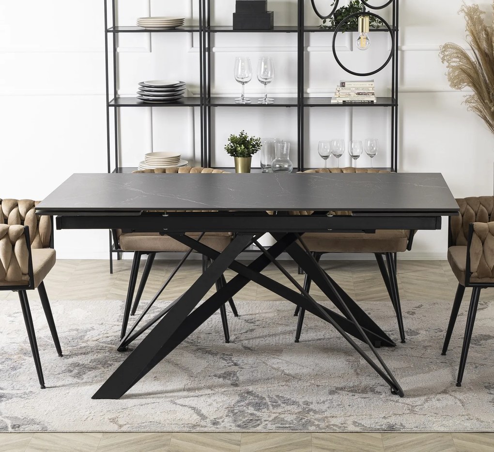 Rozkładany stół z ceramicznym blatem Maxime 160-240 cm czarny marmur