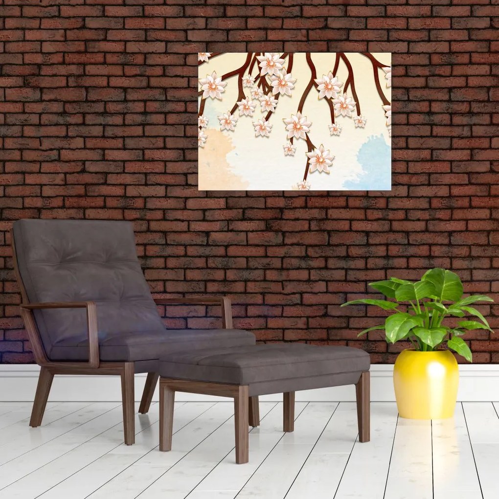 Obraz na szkle - Kwiaty na gałęziach, kolorowe (70x50 cm)