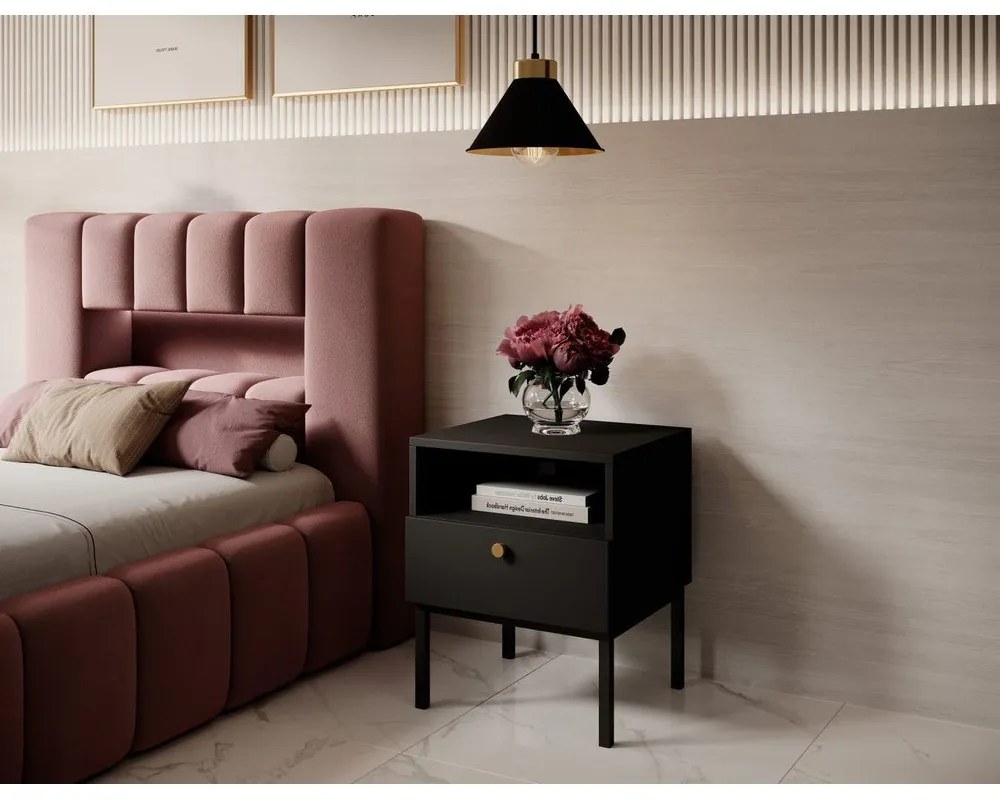 Różowe tapicerowane łóżko jednoosobowe ze schowkiem ze stelażem 90x200 cm Lamica – ELTAP
