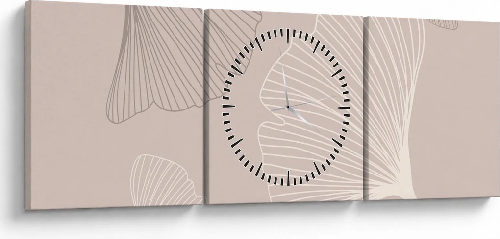 Obraz - Beżowe liście N⁰6 (z zegarem) (90x30 cm)