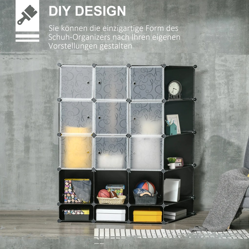 HOMCOM Modułowa Szafa do Przechowywania, 16 Komór, Plastik, Stal