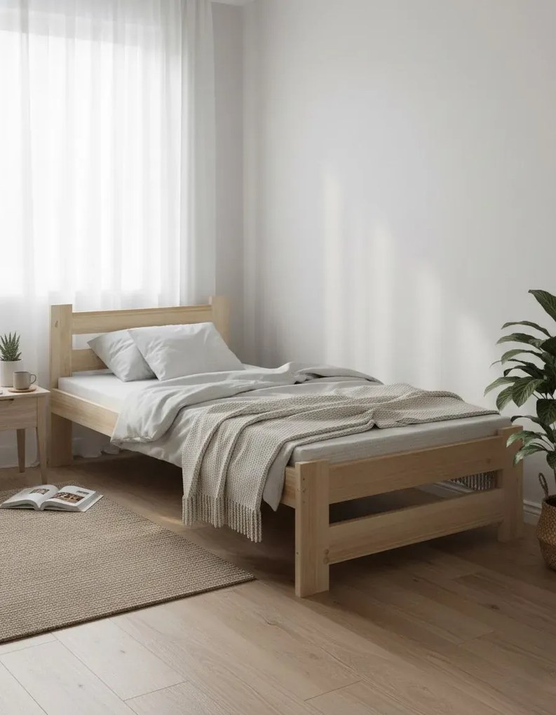 Pojedyncze łóżko drewniane z materacem 80x200 C9-M88