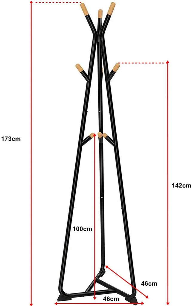 Wieszak LOFT na ubrania stojący podłogowy czarny/drewno buk