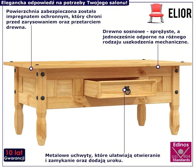 Skandynawski stolik kawowy z drewna sosnowego - Regros 4X