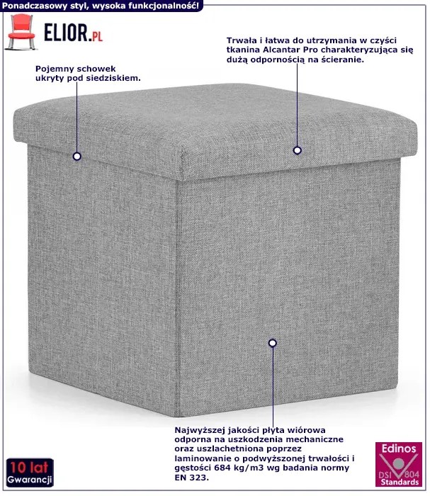 Szara kwadratowa pufa otwierana R9-C28