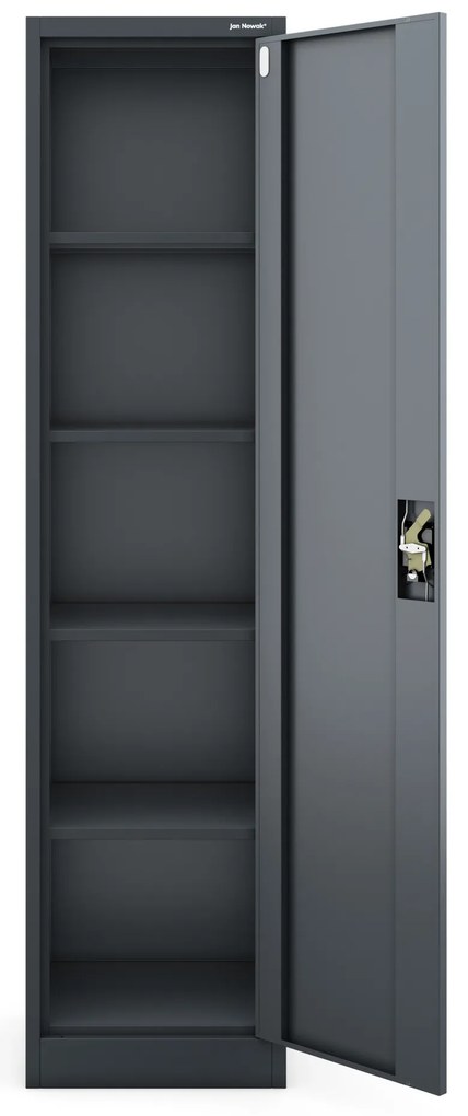 Szafa biurowa metalowa na akta, wąska, antracytowa, 450x1850x400 mm: ALEX