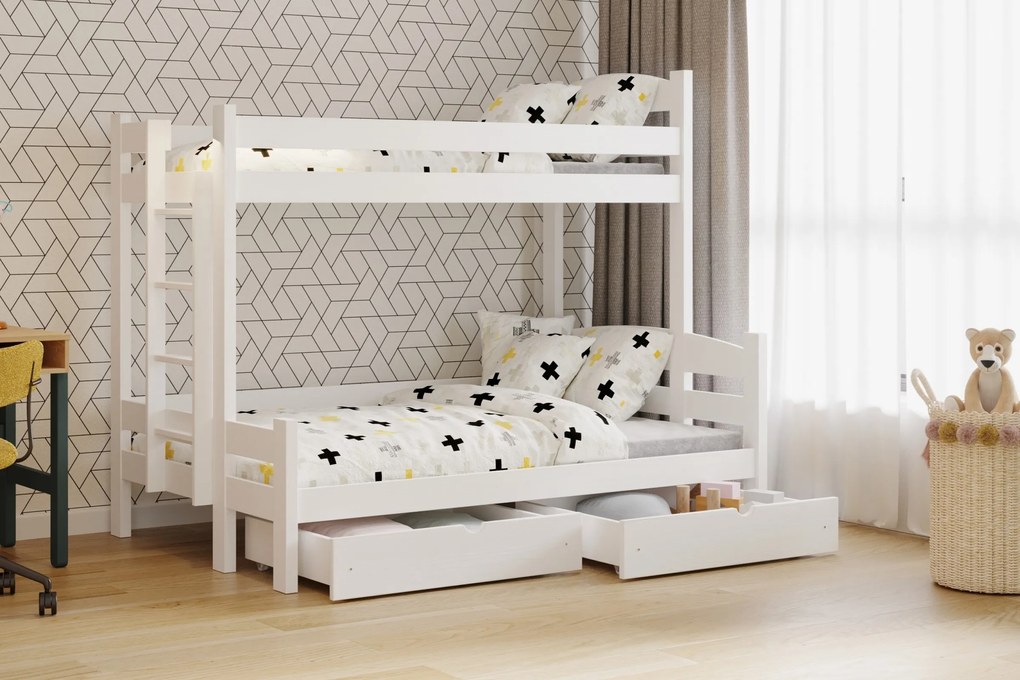 Łóżko piętrowe Lovic 90x200/120x200 z szufladami lewostronne - biały