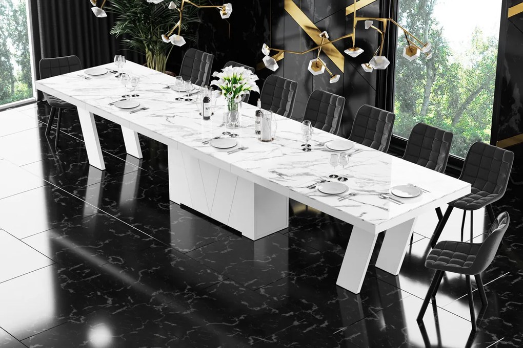 Stół w wysokim połysku Grande 160 Hubertus rozkładany do 412 marmur/biały