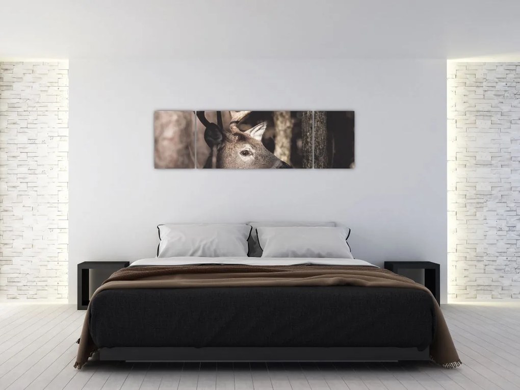 Obraz - Jeleń w lesie (170x50 cm)