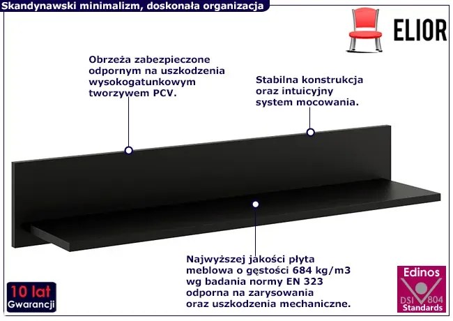 Czarna minimalistyczna półka na ścianę - Lava
