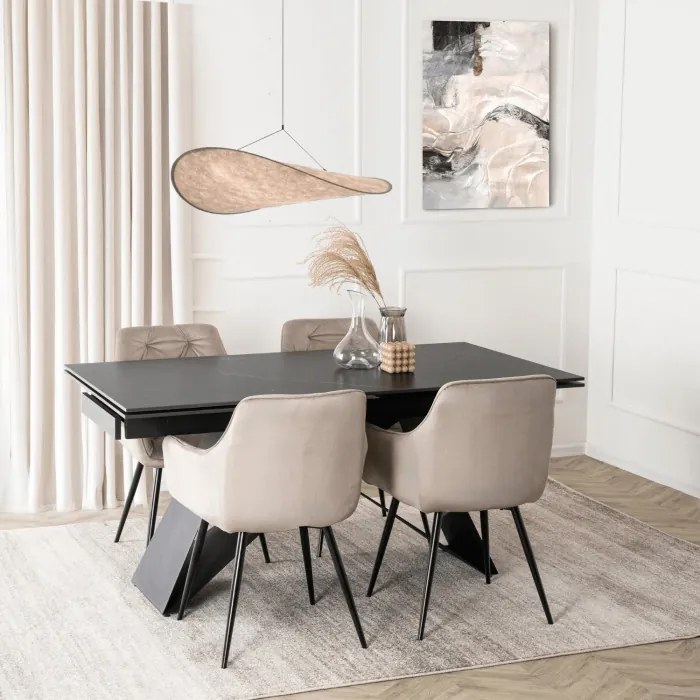 Krzesło Tapicerowane do Salonu MODESTO Beżowe Welurowe Nowoczesne Loft