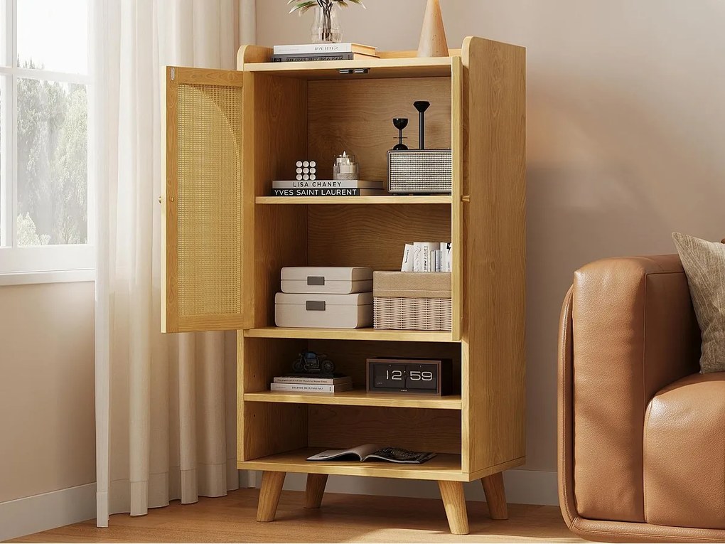 Nowoczesny kredens kuchenny 100x40x180cm - z gniazdkiem i LED - z 1 szufladą i 5 drzwiami - z półką na przyprawy - Naturalny