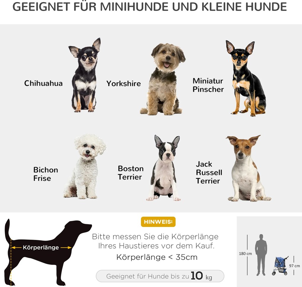 Outsunny Wózek dla Psa Składany z Osłoną Przeciwdeszczową Niebieski | Aosom PL