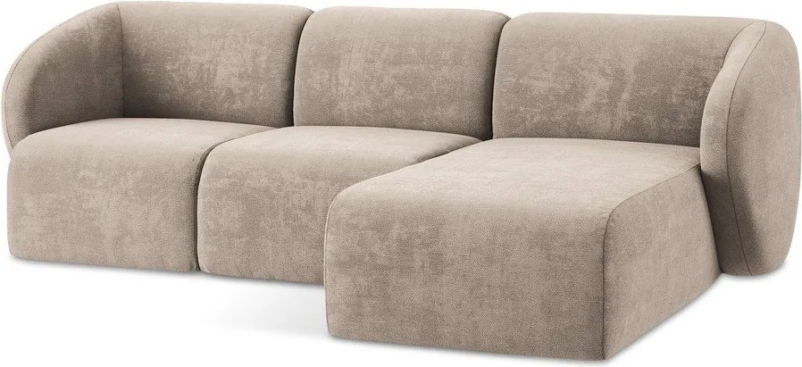 Jasnobrązowy narożnik z tkaniny szenilowej (prawostronny/z szezlongiem) Lani – Makamii