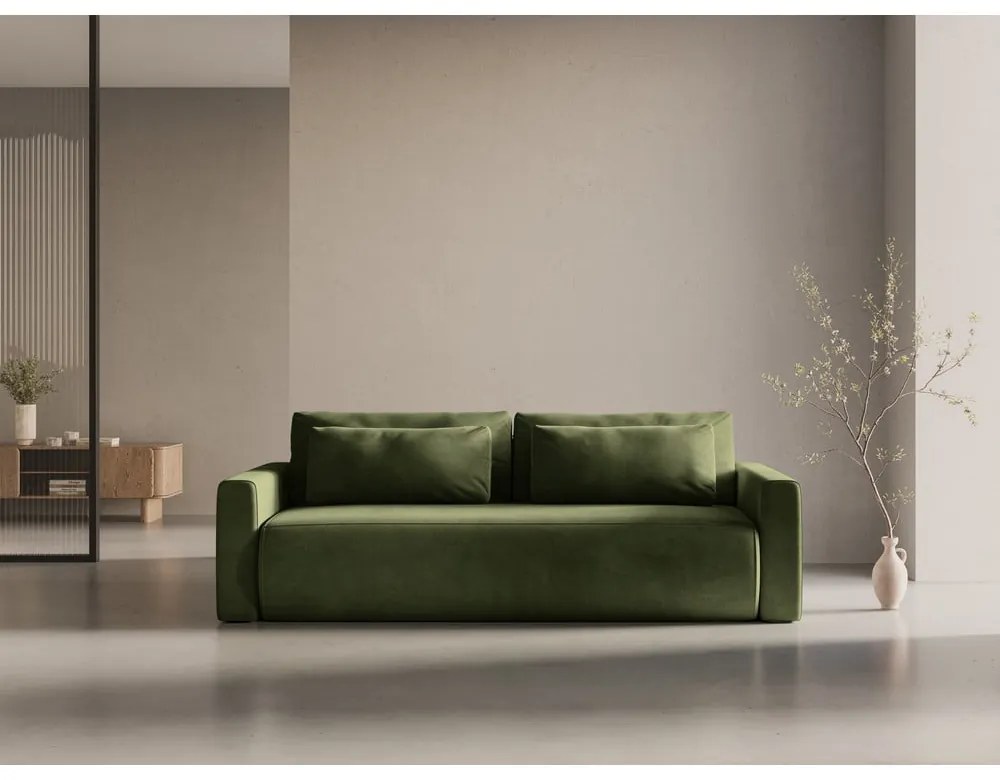 Zielona aksamitna rozkładana sofa ze schowkiem 238 cm Belfast – Cosmopolitan Design