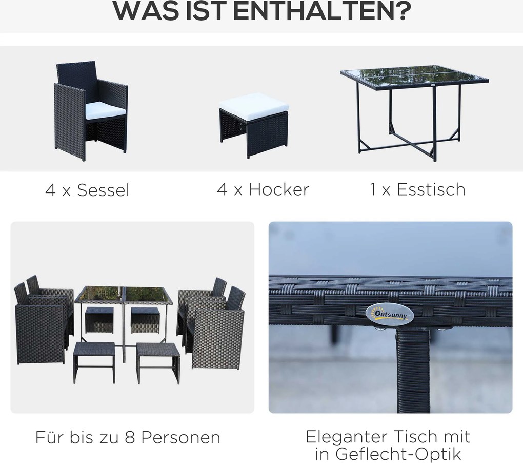 Outsunny 9-cz. komplet ogrodowy stół z krzesłami z technorattanu zestaw wypoczynkowy szary