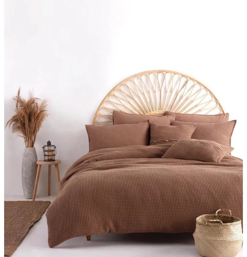 Brązowa pościel dwuosobowa z bawełny renforcé 240x220 cm Waffle Striped – Mila Home Luxury