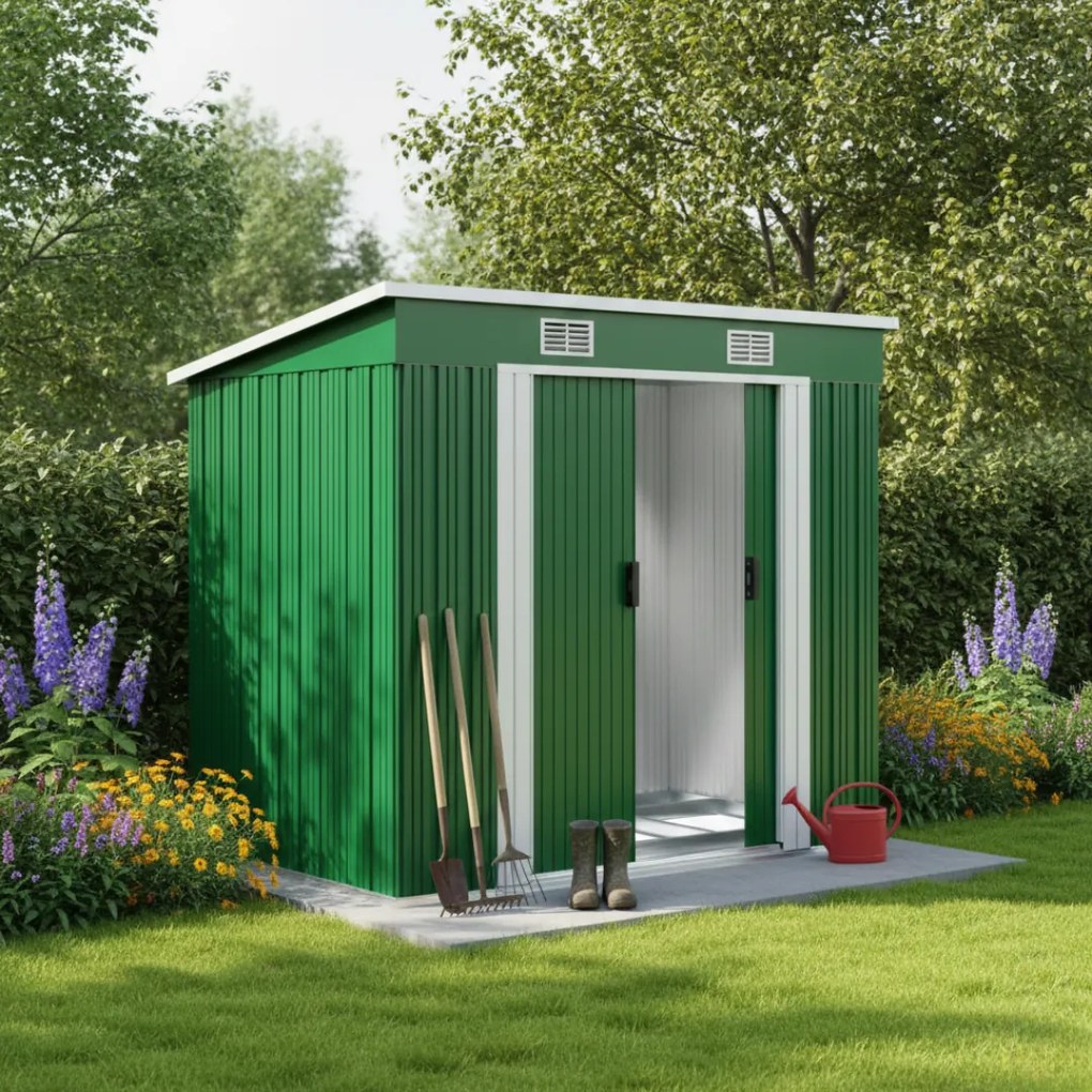 Domek narzędziowy L do ogrodu zielony Gardebruk