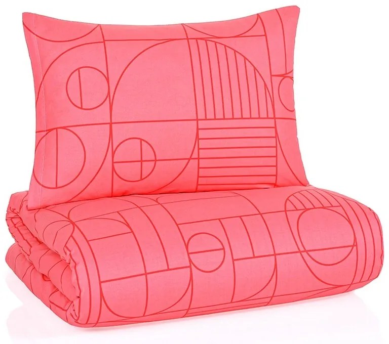 BedTex Bawełniana pościel Geo Sunset Coral, 220 x200 cm, 2 szt. 70 x 90 cm, 220 x 200 cm, 2 szt. 70 x 90 cm