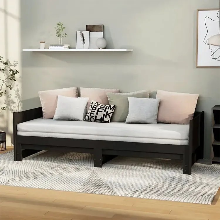 Czarne łóżko rozkładane z litego drewna 2x(80x200) cm - Eluwin 3X