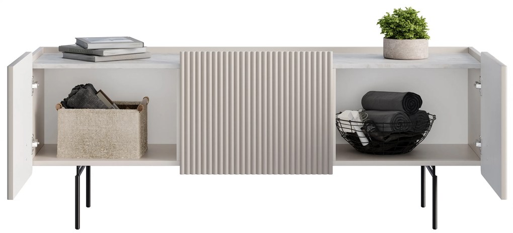 Szafka RTV Malmi 150 cm - kaszmir / crema bianca / czarne nóżki