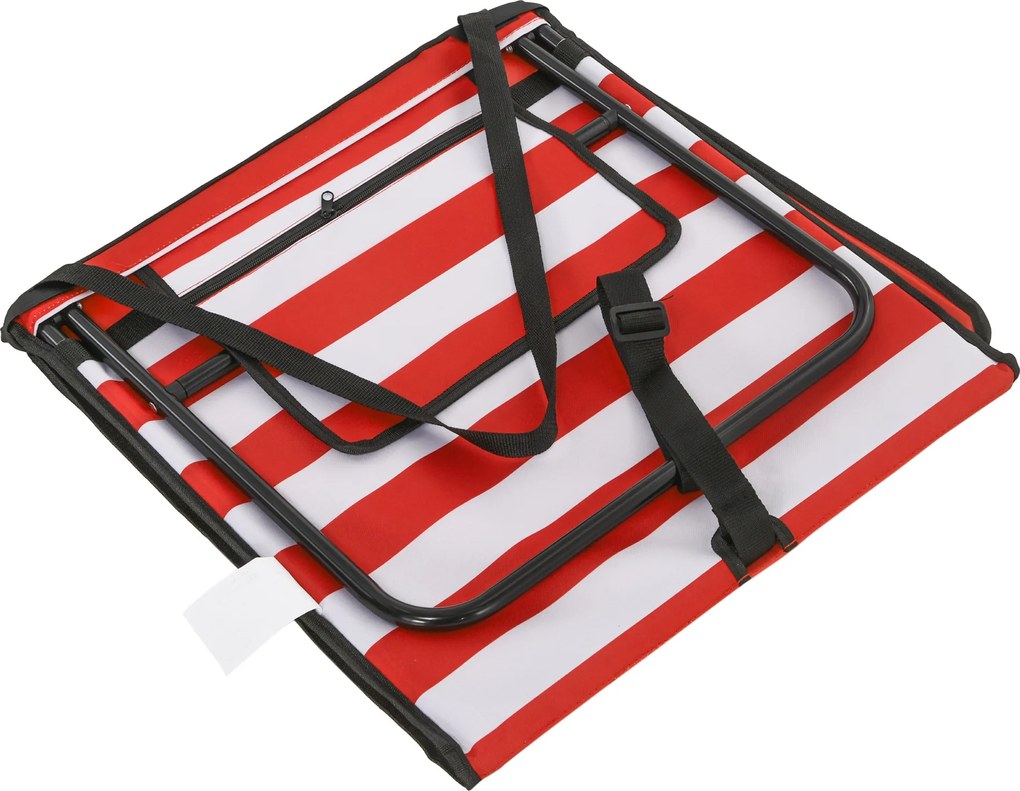 Outsunny Leżak plażowy, składany, regulowane oparcie, kieszeń na boku, miękka poduszka, stalowa rama, Czerwony, 142x51x40cm