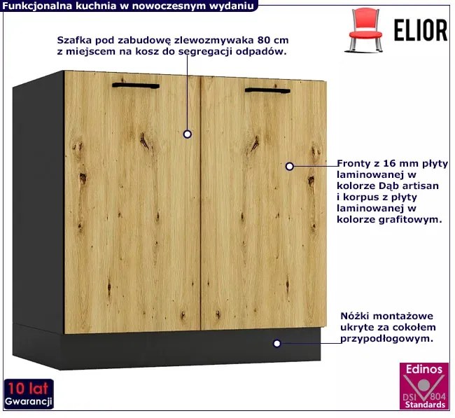 Szafka pod zlewozmywak 80 cm grafit + dąb artisan - Coleo 12X