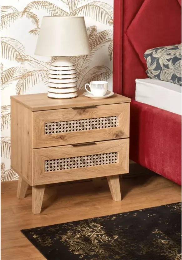 Nowoczesna szafka nocna CALVIRO SN-1 w dekorze dąb artisan – elegancki i funkcjonalny mebel do sypialni w naturalnym stylu