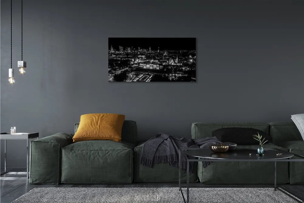 Obraz drukowany na płótnie Nocna Panorama Warszawskich Drapaczy Chmur