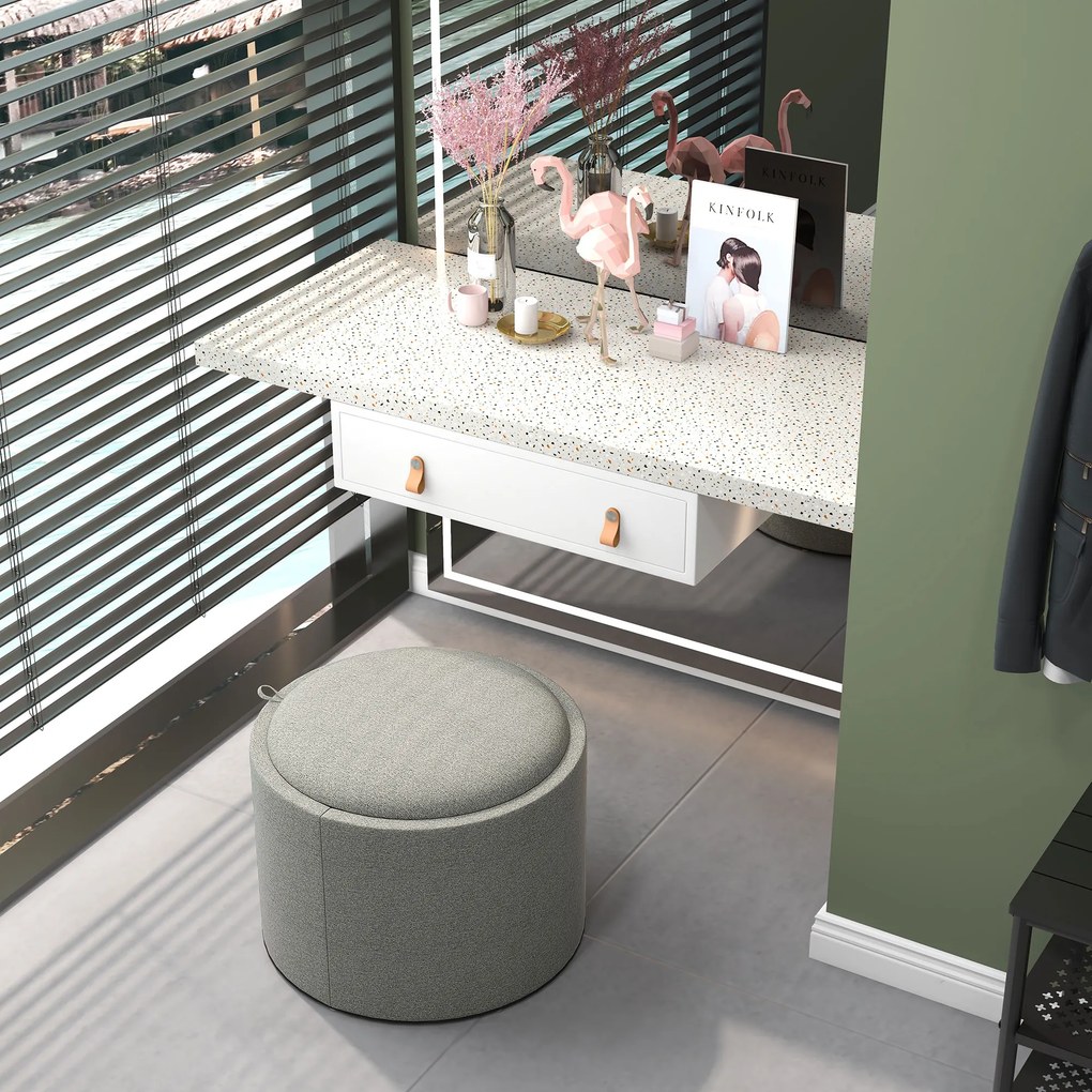 HOMCOM Pufa Pufa, Lekki, ukryta przestrzeń do przechowywania, składane wieko, 5 6cm x 56 cm x 42 cm, Szary + Naturalny