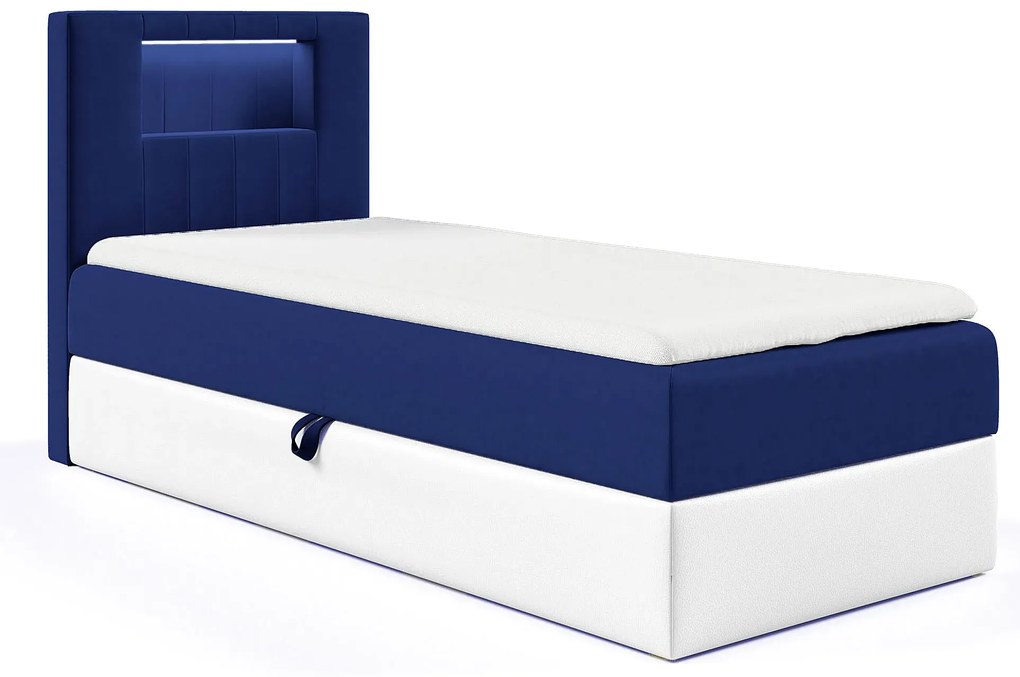 Granatowe łóżko kontynentalne z pojemnikiem 3 rozmiary - Fenarro